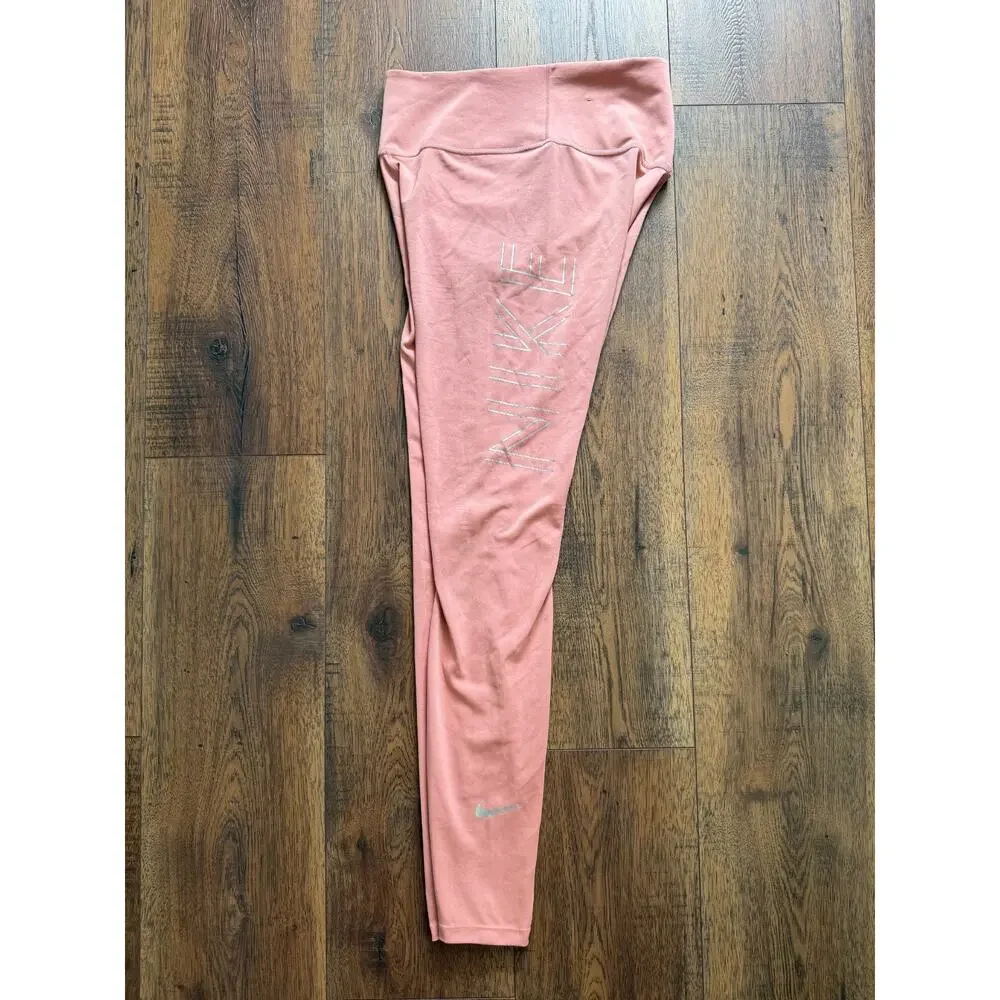 Nike Dri-FIT Pink Logo High Rise Gym Workout Running Leggings Women's L